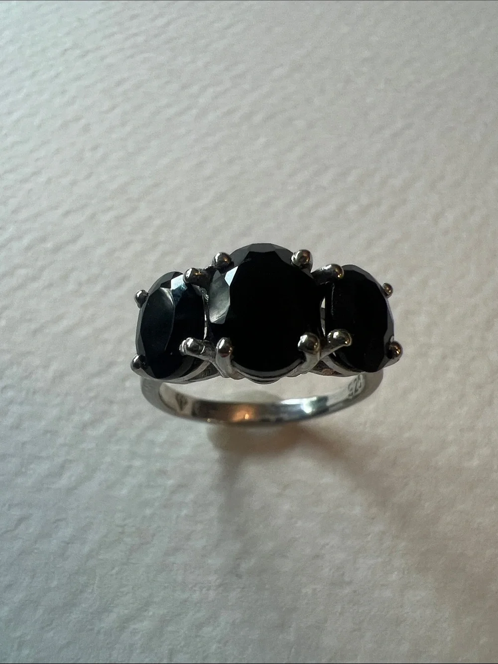 Sterling Silver Black Stone Three-Stone Ring